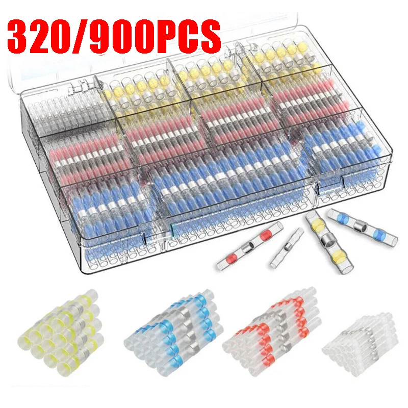 Heat Shrink Solder Seal Butt Connectors Kit Waterproof Insulated Terminals Corrosion-Resistant Electrical Connectors