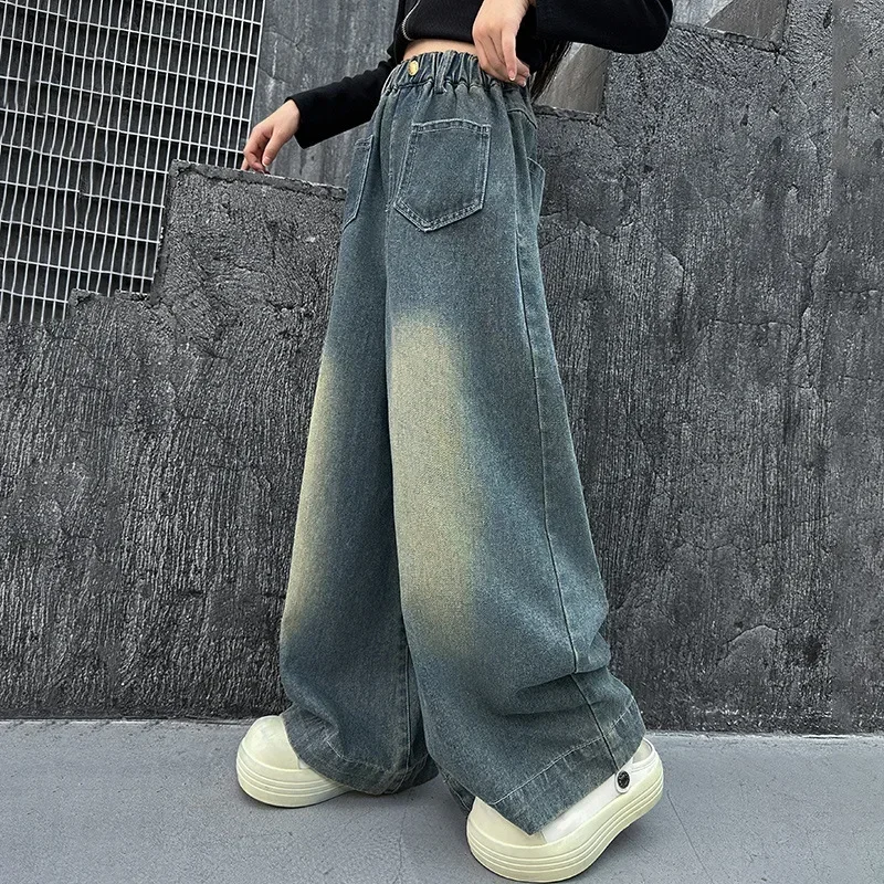 Girls Jeans Children\'s Clothing Spring Autumn Teenager Kids Denim Pants 8 10 12 13 14 Years Wide-leg Trousers School Girls Jeans