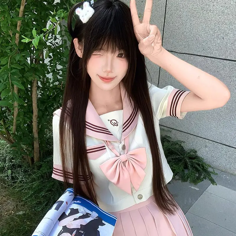 Studenti delle scuole medie universitarie giapponesi Vestito da marinaio rosa Set uniforme a maniche corte JK Costume cosplay Seifuku per le donne