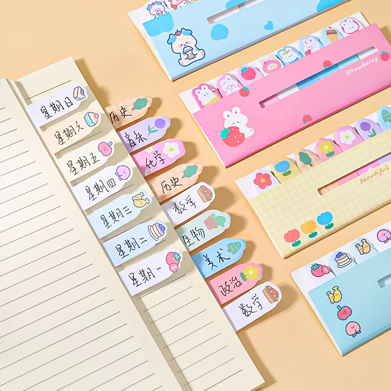 120 PCS Multi-color Kawaii Cartoon Fruit Flower Writable Sticky Notes Index for Pages Book Mark Classification