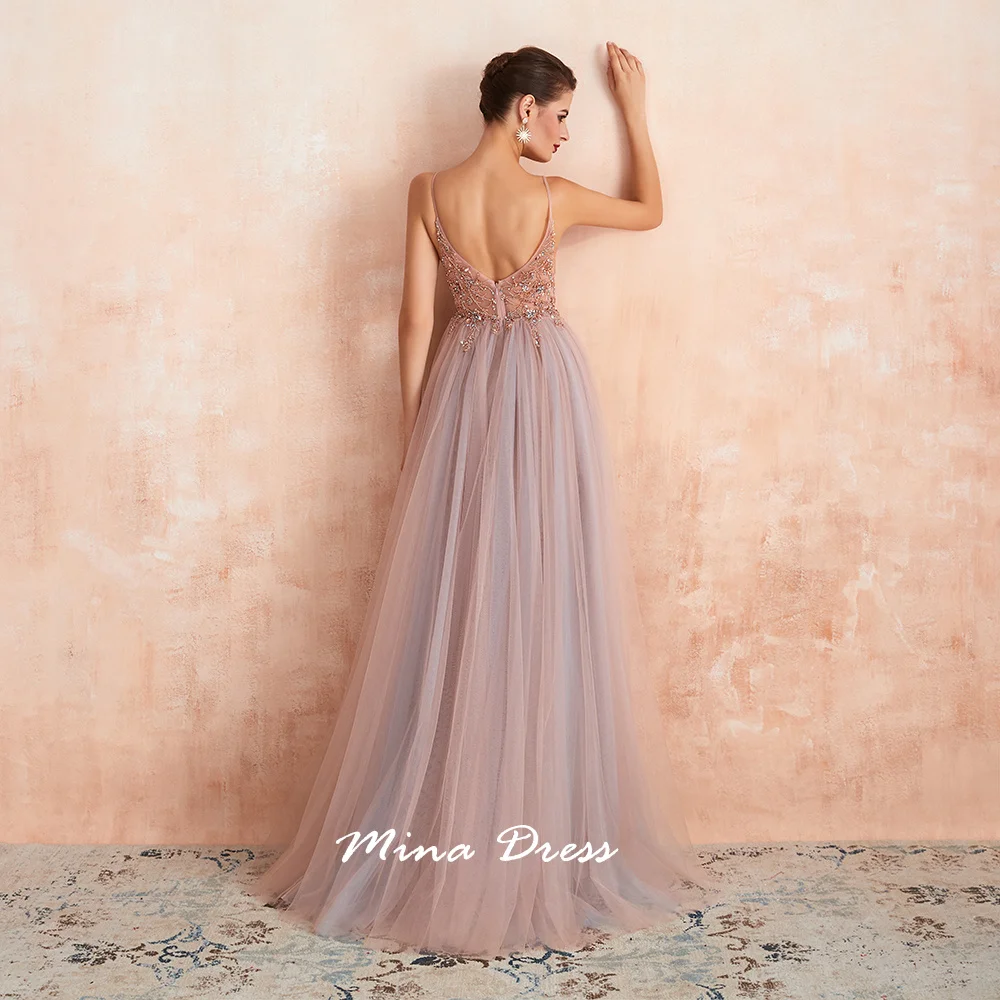 ชุดราตรีลูกไม้ปักลายหรูหราสำหรับผู้หญิง ออกแบบโดยมิน่า เหมาะสำหรับโอกาสพิเศษ สายเดี่ยวทรงเข้ารูปสำหรับงานปาร์ตี้