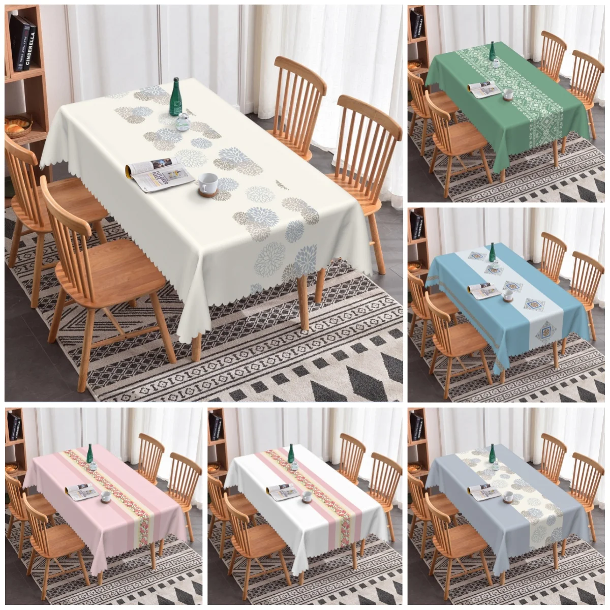 

Скатерть в скандинавском стиле с цветочным принтом и геометрическим узором, с фестончатым краем, из полиэстера, для домашнего декора кухни