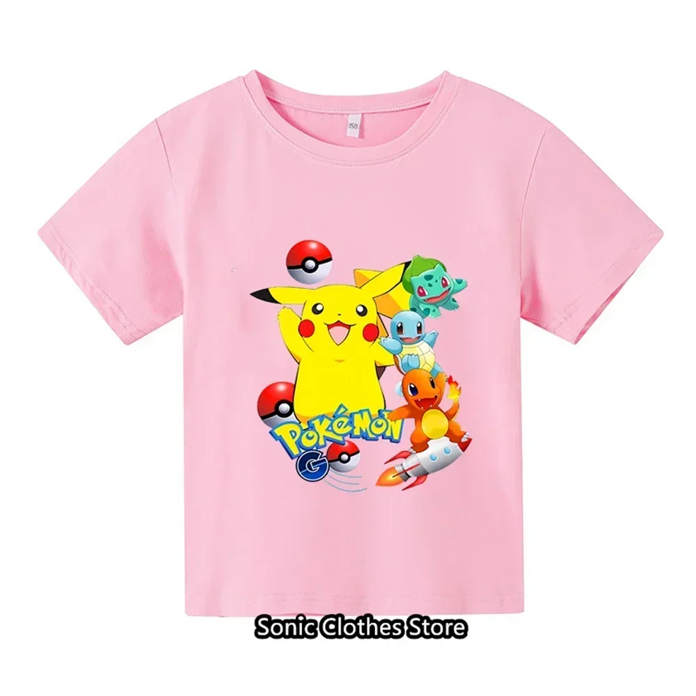 Summer New 3-14 Year Old Children\'s Pokemon Fashion Clothing Boys Short Sleeved Pikachu T-shirts Girls Casual T-shirts