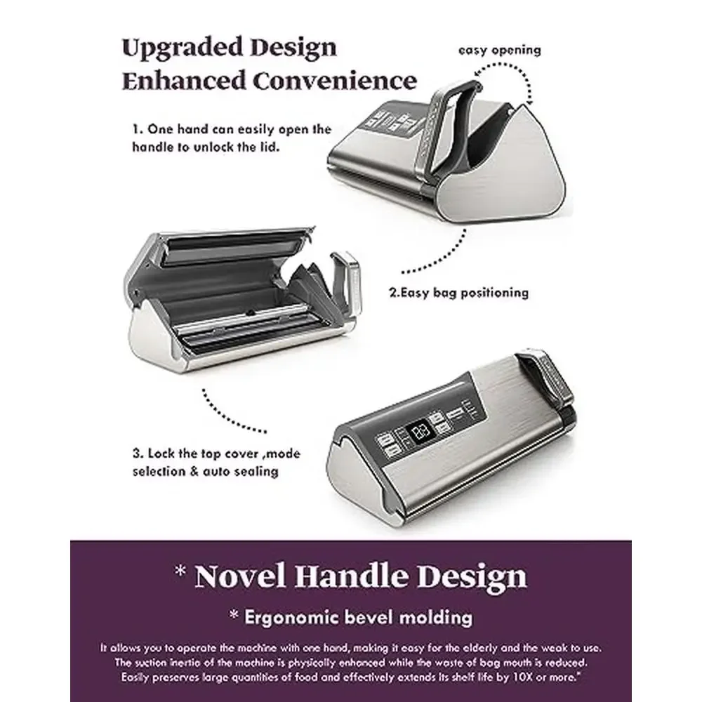 真空シーラーマシン 95kPa 140W デュアルシーリングストリップ 内蔵カッター カウントダウンディスプレイ ポータブル液体トレイ ETL認証済み