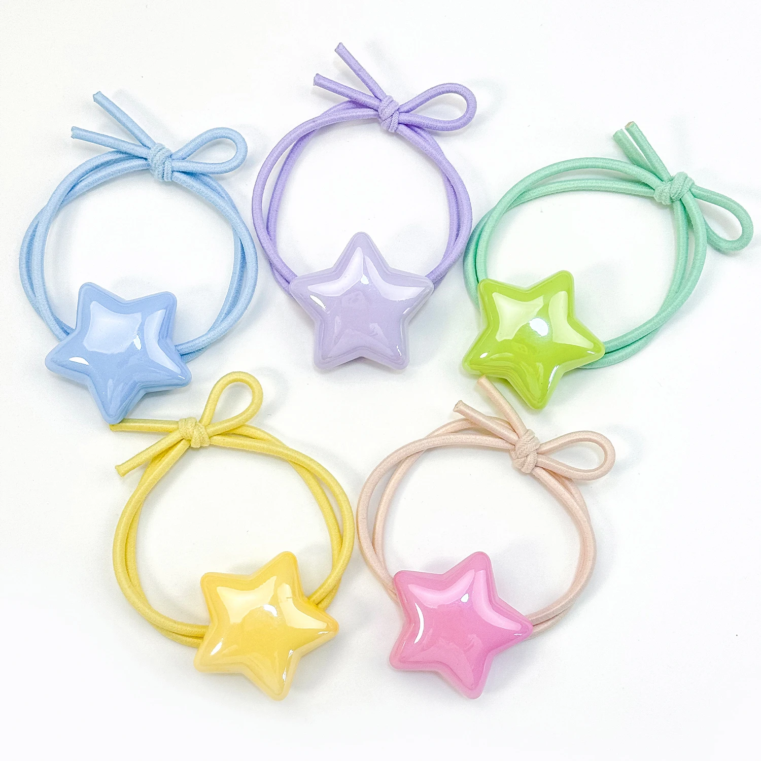 2/5PCS Candy Color Star Elastic Hair Bands For Girl Cute Kawaii Fancy Ponytail Holder Ties Braid Rubber Ties Headwear