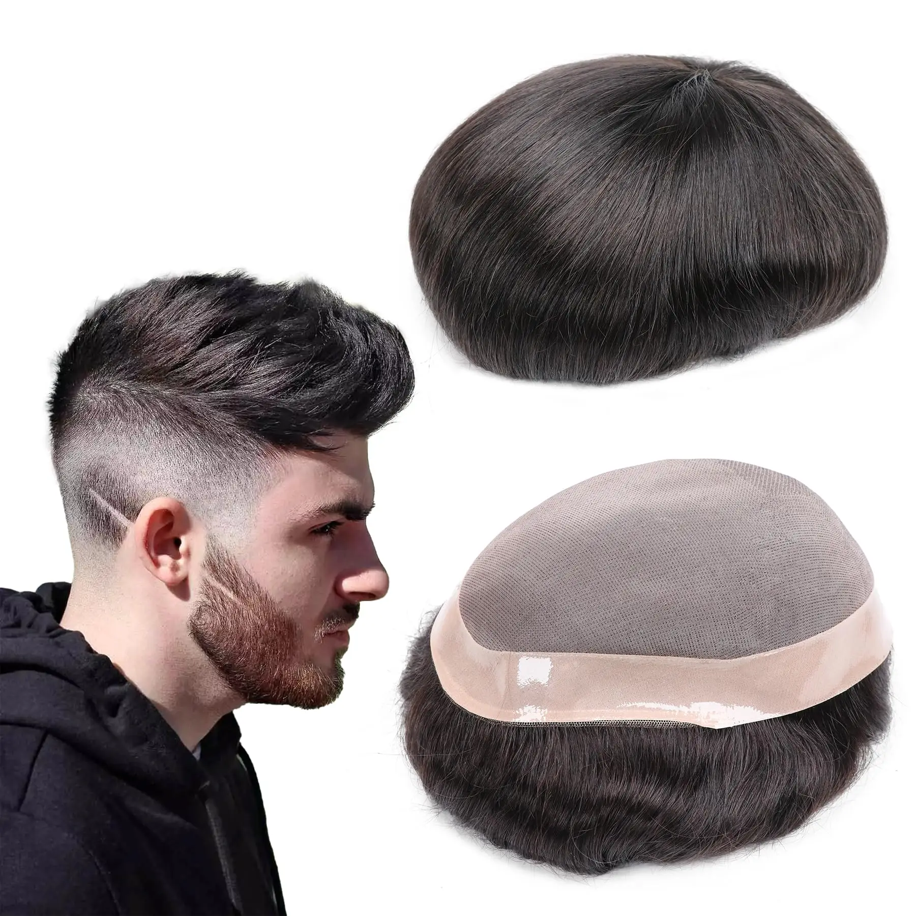 

Ручной завязанный парик для мужчин, человеческие волосы, тонкая моно-основа вокруг дышащей системы замены волос NPU для мужчин, парики, кусок волос