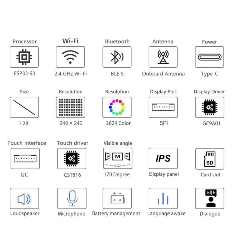 DeepSeek AI Voice Chat Robot met batterij ESP32-S3 Development Board 1,28-inch LCD-scherm N16R8 Elektronische oogklok