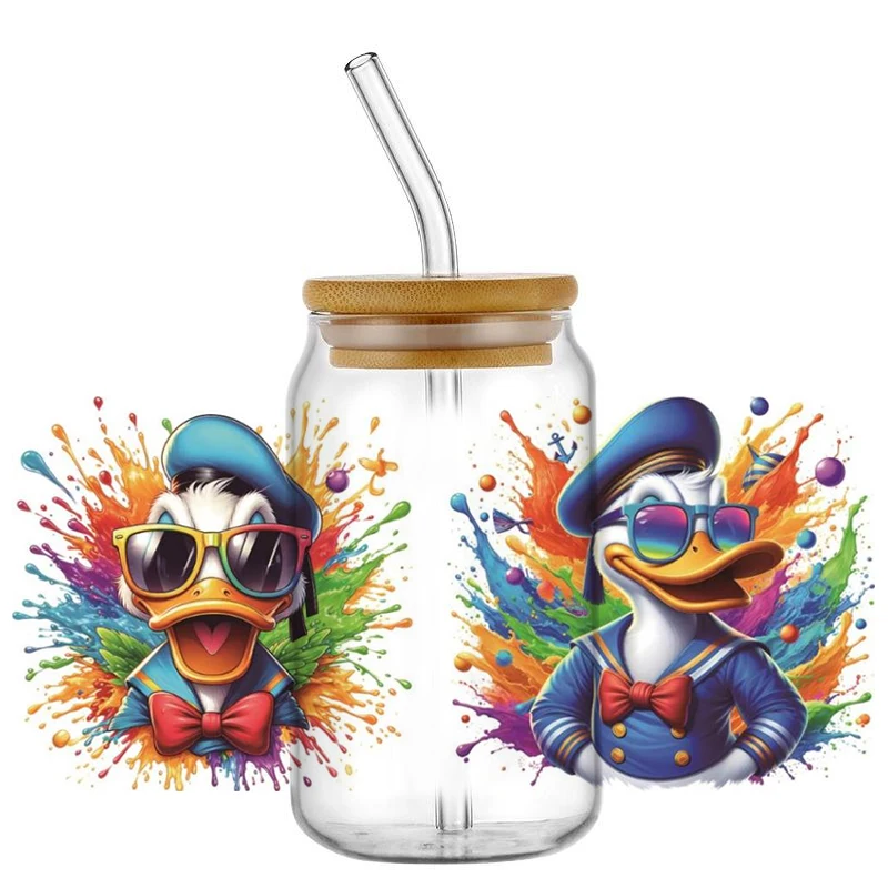 Mickey and Minnie UV DTF Cup Wrap 16oz Libbey Glass Can DIY Sticker Cartoon Selfadhesive Washable DIY Blossom Bubbles Buttercup