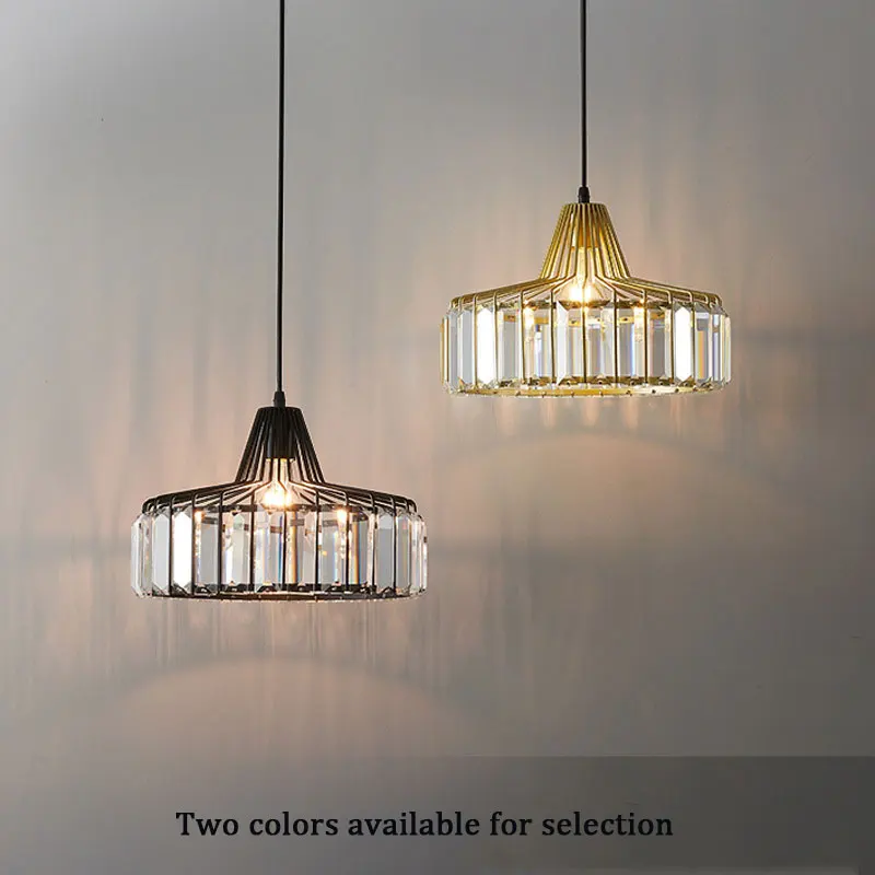 Nordic Crystal LED Pendant Light Retro Gold 2/3 Head Dining Room Hanging Fixture For Living Room Bedroom Indoor E27 Decor Lamp