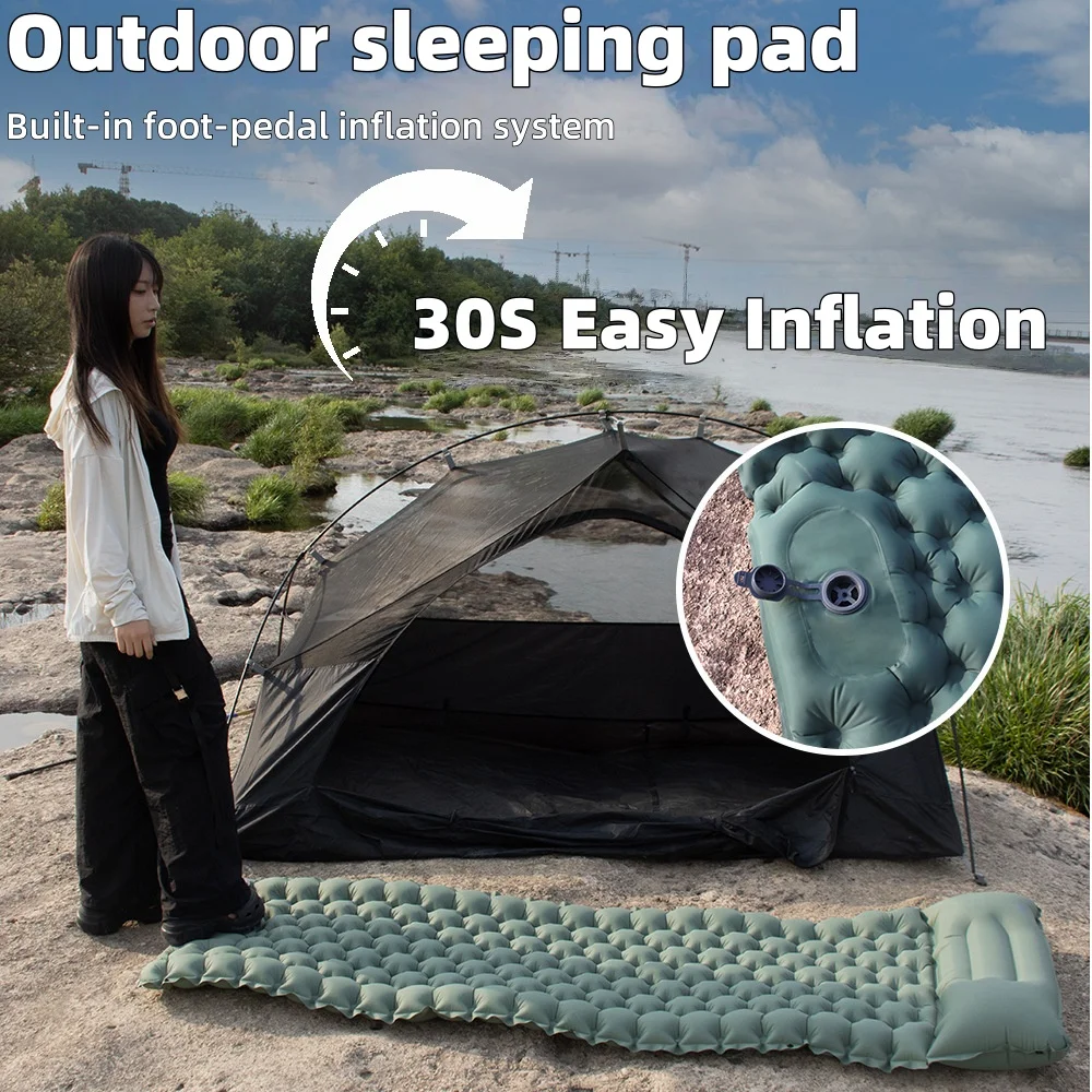 

Camping Ultra Light Inflatable Sleeping Pad With Fast Inflation Foot Pump Hiking Mountaineering Air Cushion Compact Lightweight