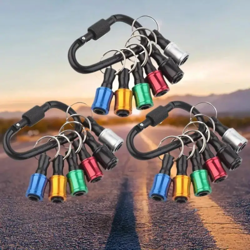 Jeu de têtes de tournevis à poignée hexagonale 1/4, jeu de tiges de Conversion de douille à changement rapide avec un porte-clés coloré 6 pièces