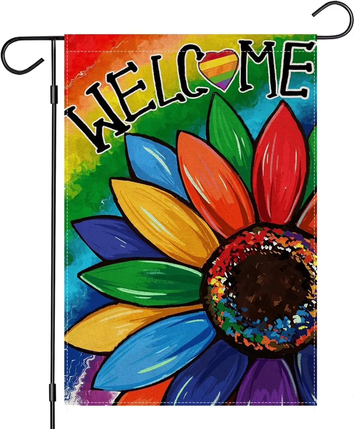 Welcome Progress Pride Garden Flags for Outside, Watercolor Rainbow Daisy Gay Pride LGBT Yard Decoration, Small Pansexual Ou jjp