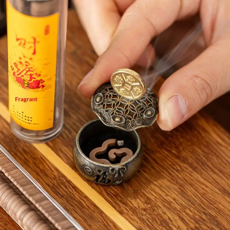 NewRetro Wealth Coin Incense Burner Incense Holder Charcoal Stove Luxury Stand Incense Metal Desktop Decorative Ornaments
