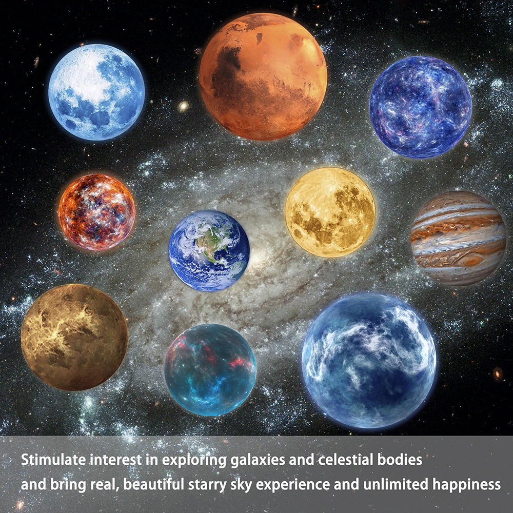 Luz do projetor de planeta USB, 10 projetões de planeta, luz de decoração de fundo de foto, luz noturna da sala da atmosfera do planeta