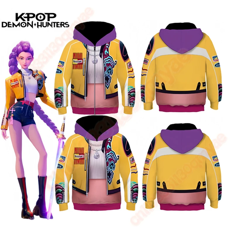 

2025 NEW Kids Rumi Jacket Demons Hunter of KPop Cosplay Yellow Fantasia Costume Set Girls Group Hoodies Children Halloween Suit