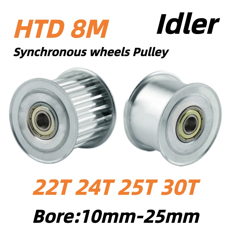 HTD 8M Timing Belt Pulley 22T 24T 25T 30T Tensioner Idler Pulley With Bearing Bore 10-25mm Belt Width 15/20/25/30/40mm