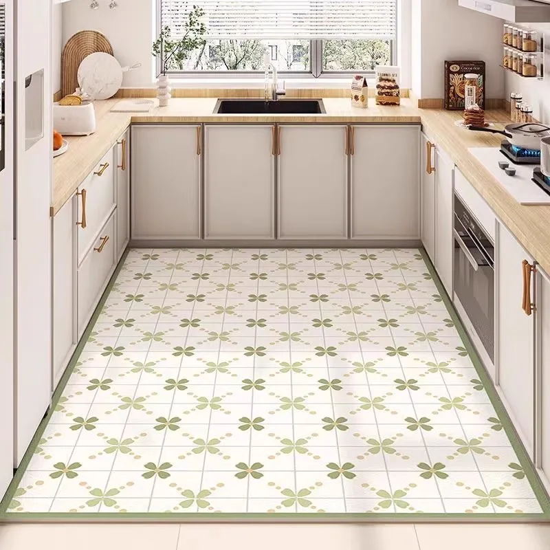 

Home Kitchen Floor Mat PVC Leather Foot Mats Anti-fouling Oil-resistant Carpets Scrubbable Waterproof Decoration Rug שטיח מַרבַד