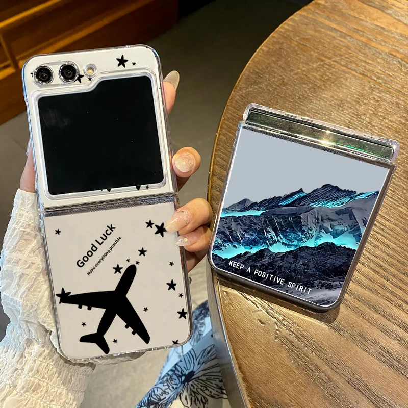 

Aircraft Mountain Pattern Phone Case For Samsung Galaxy Z Flip 6 ZFlip 5 Hard Transparent Cover for Samsung ZFlip4 ZFlip3 Shell