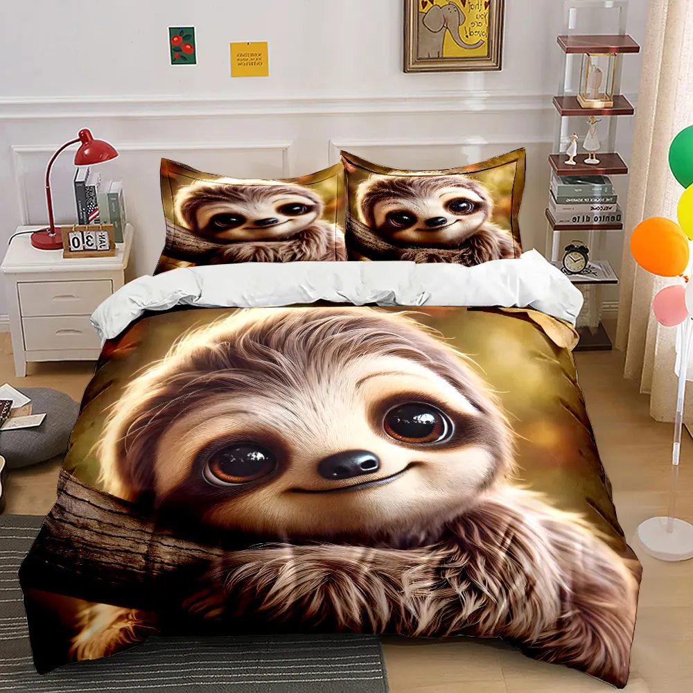 3pcs Lazy sloth on a branch pattern Duvet Cover Set with 3D Printing Design Soft Polyester Bedding Set All-Season Comfort