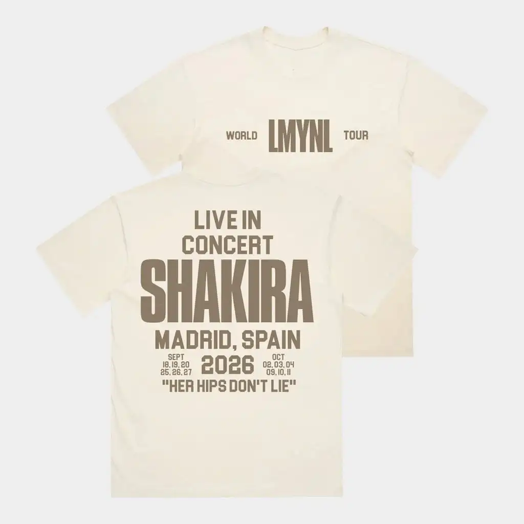 Shakira LMYNL World Tour 2026 T-shirt Madrid Spain Concert Merch Her Hips Don't Lie Graphic Tee Unisex Men Women O Neck Short