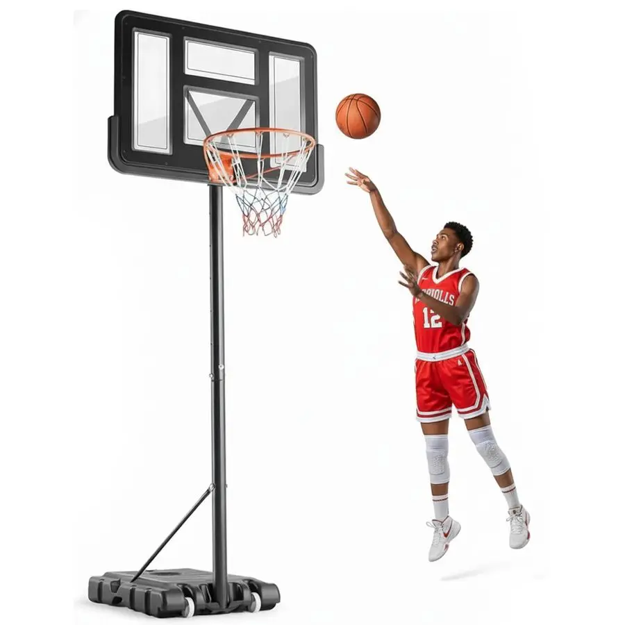 Basketball Hoop Outdoor Adjustable 10ft, Portable Pool Basketball Goal System, 44 Shatterproof Backboard amp Larger Base in Back