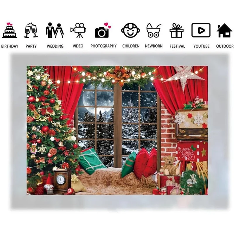 Photography Background 150*100CM Christmas Theme Photography Background Winter Fantasy Wonderland Snow Tree Red Curtain