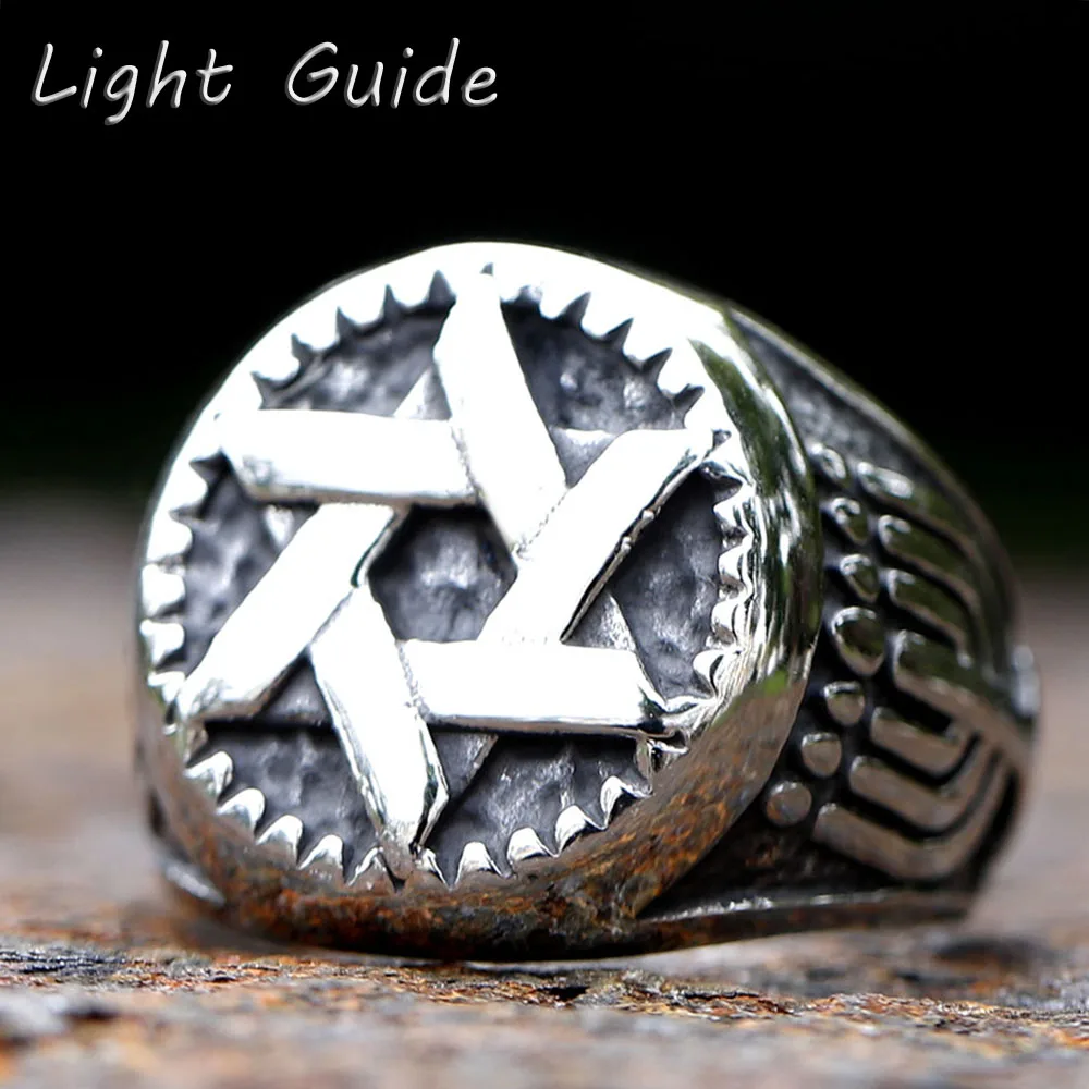 Fashion 2023 New 316L Stainless Steel Six Pointed Star Hexagram Ring For Man Women Good Polished Vintage Jewelry Party Gift