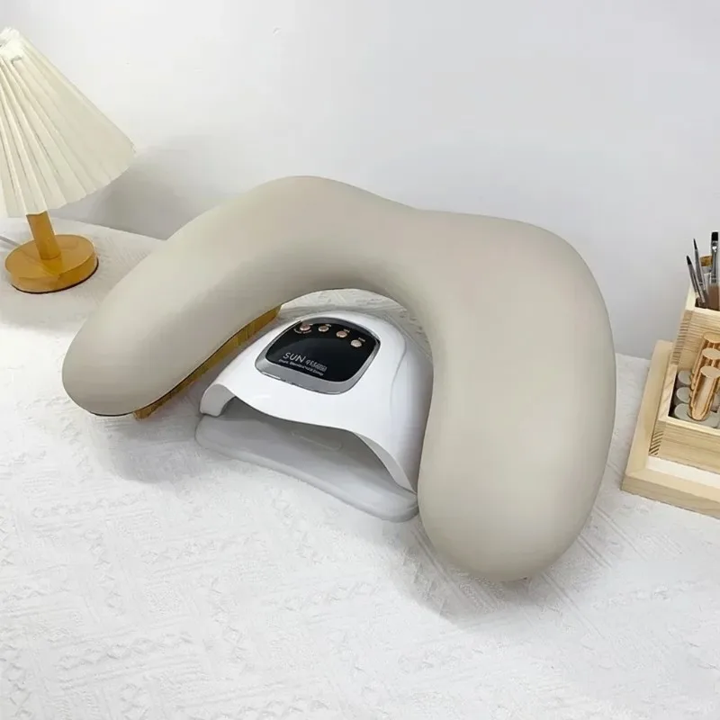 

A85M U-Shaped Foldable Manicure Hand Pillow-Beige Leatherette Butterfly Sofa Shape For Nail Salon Hand Rest Cushion