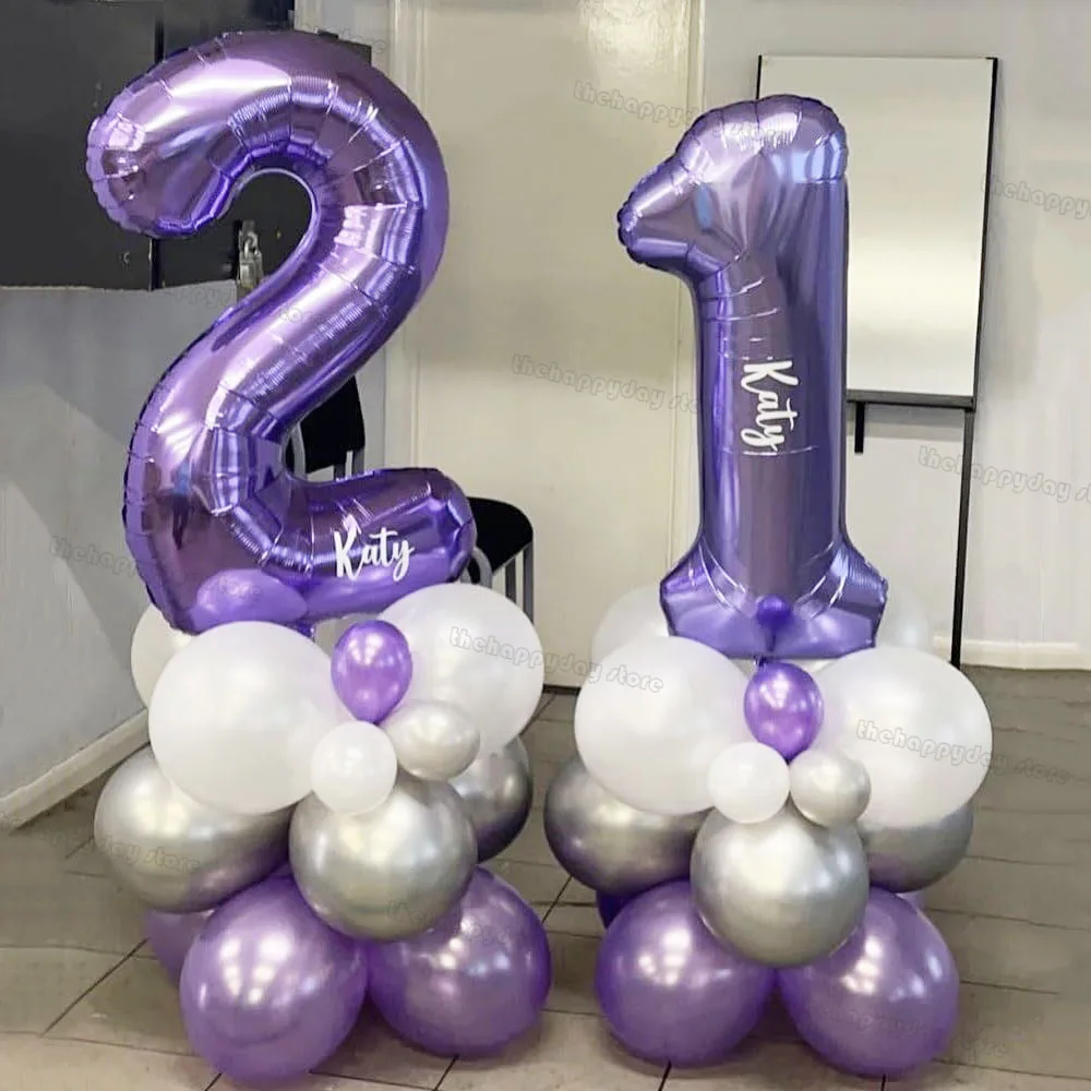 1 Set Purple Number Balloons Set 40IN Mermaid Birthday Number Foil Balloons for 20 30 40 50th Birthday Anniversary Party Decor