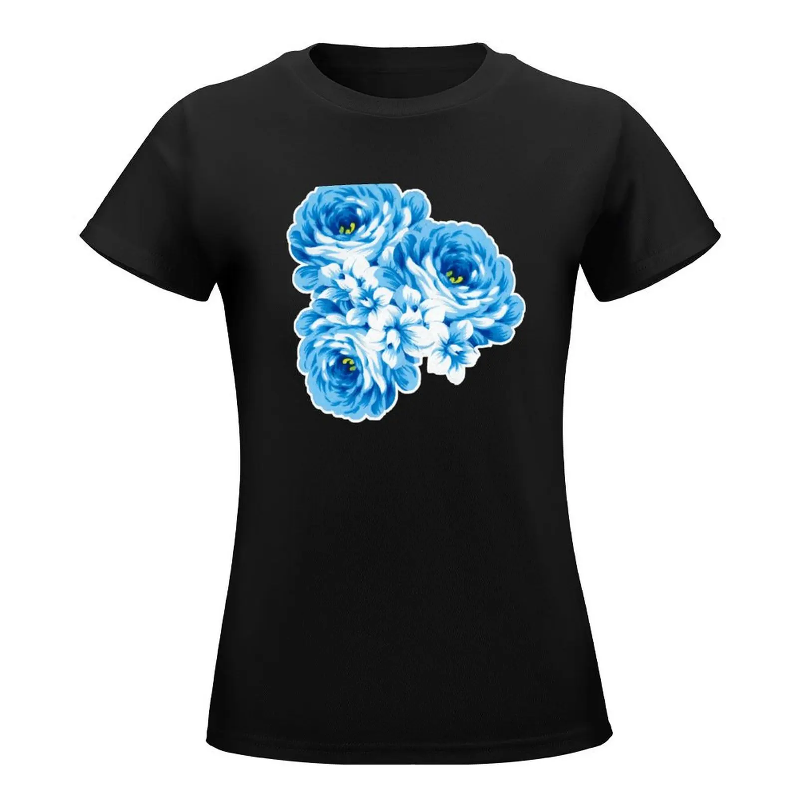 Blue peony T-Shirt shirts graphic tees plus size tops tees oversized Summer Women's clothing