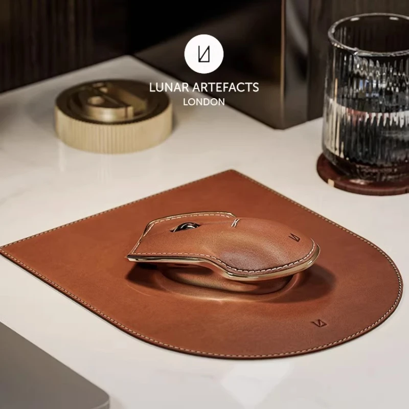 Leather Mouse for Lunar Artefacts Custom Wireless Bluetooth 2.4g Tri-mode Mouse Steel Ball Roller Leather Mouse Pad Office Gift