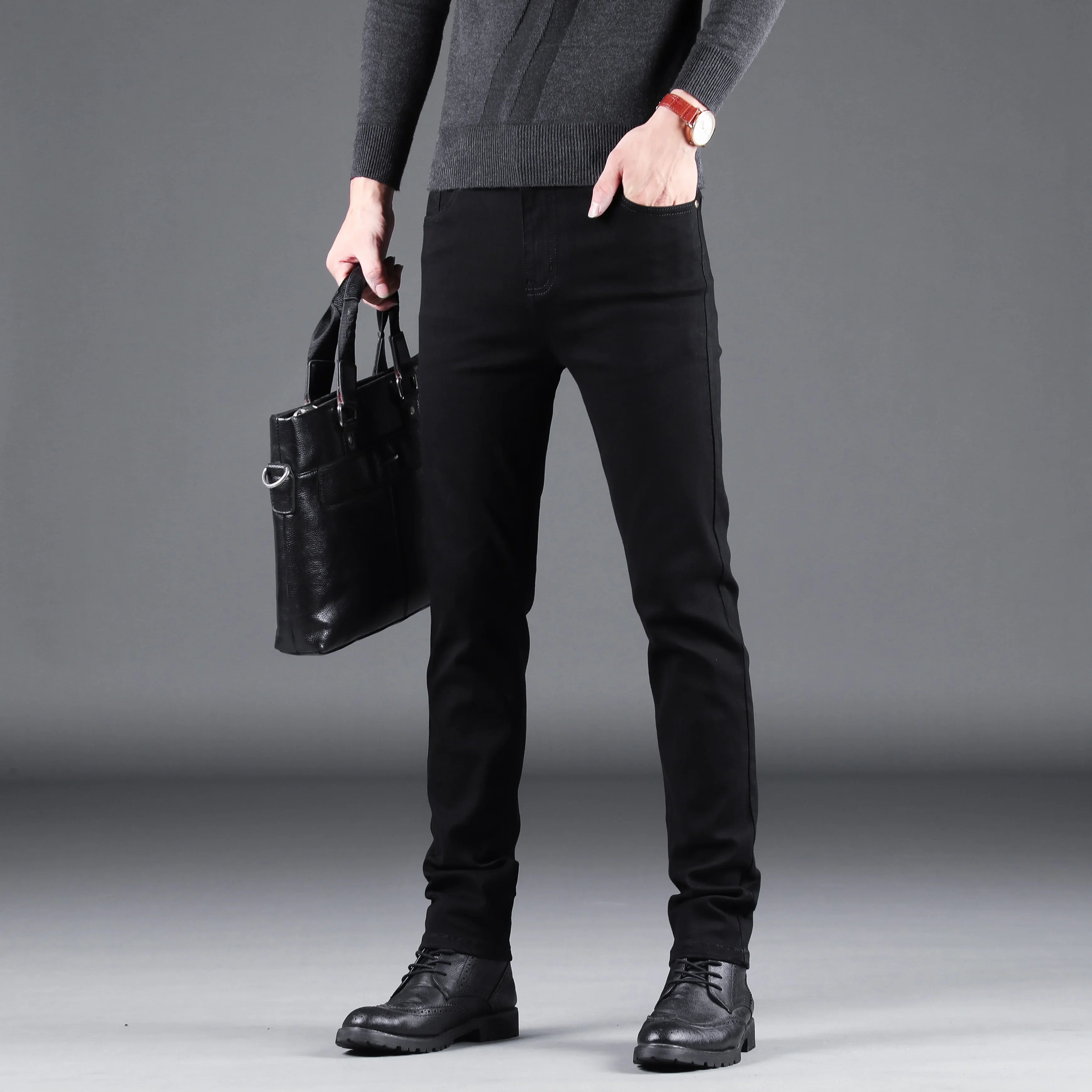 Business Casual Jeans Men Black Slim Fit Stretch Denim Trousers Male High Quality Luxury Pants Men Clothing