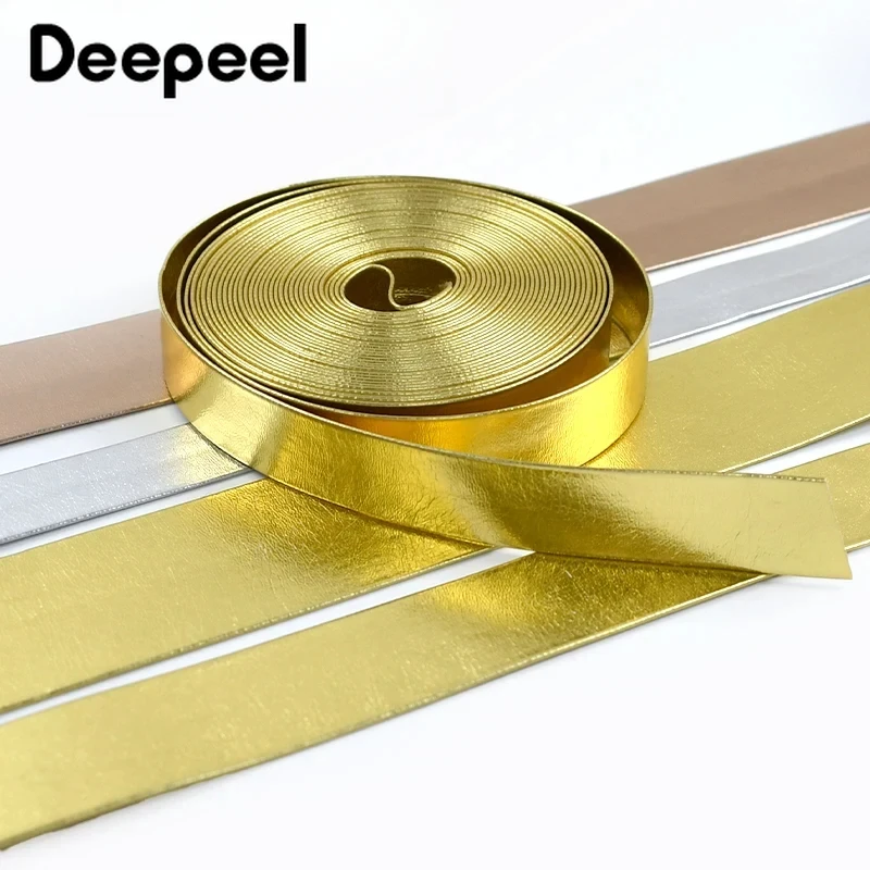 5M PU หนังสังเคราะห์ Webbing เทป 5-50 มม.ทองเงินริบบิ้น Band สายคล้องกระเป๋าสร้อยคอเชือกสร้อยข้อมือเสื้อผ้า BIAS Binding CRAFT
