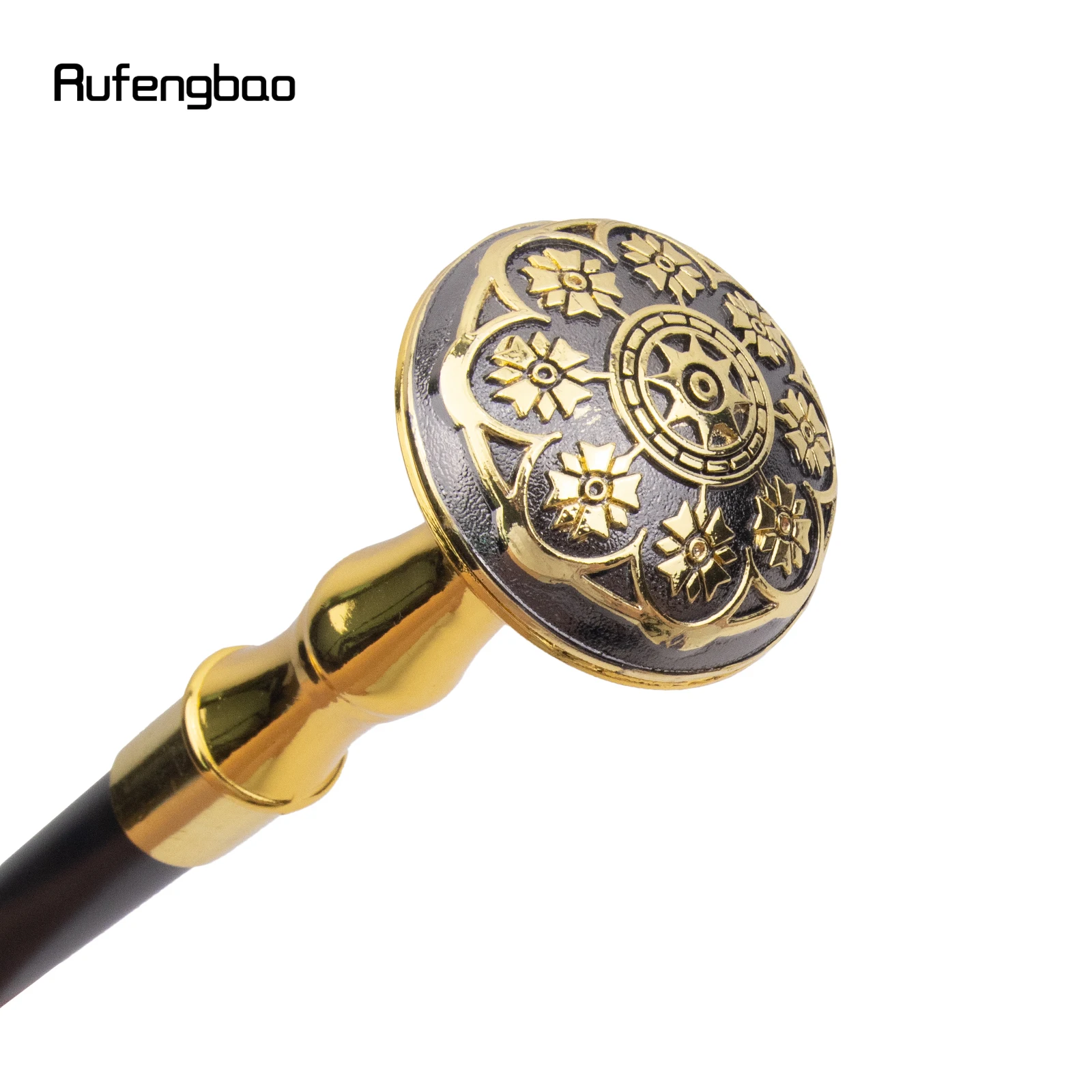 Eight Flower Totem Relief Walking Cane Fashion Walking Stick Gentleman Crosier Knob Walking Stick 94cm