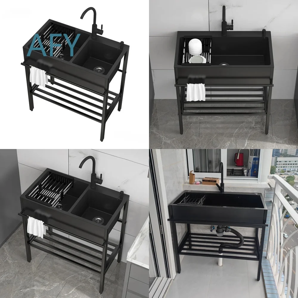 Premium Modern Stainless Steel Kitchen Sink for Floor Standing Balcony Use Double Bowl Integrated Design with Mounting