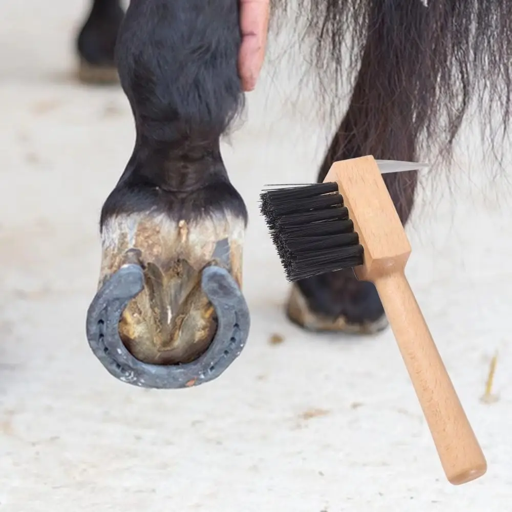 

Wooden Handle Horses Hoof Pick Shoeing Foot Grooming Brush Hoof Cleaning Brush Trimming Farming Tools Horses Grooming Pick