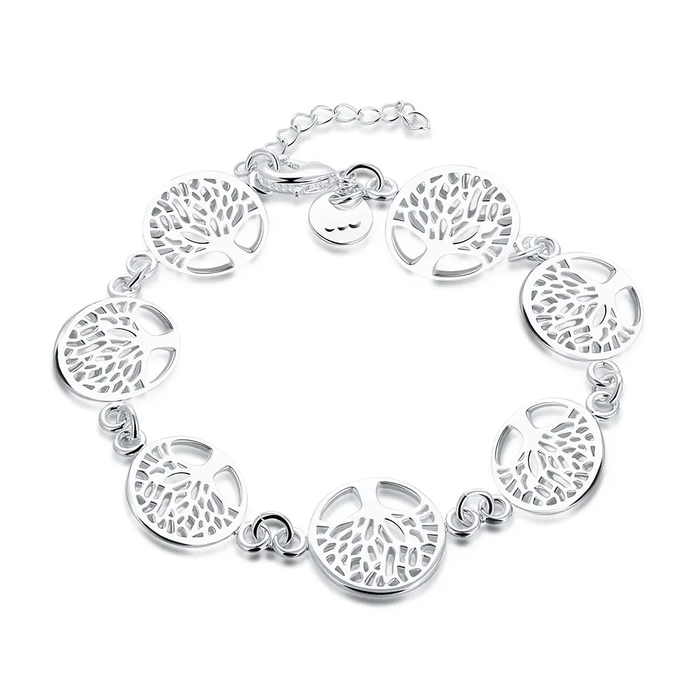 Pulsera de plata de ley 925 para mujer, brazalete con hermosas flores de árbol, joyería clásica de moda, venta al por mayor, Noble, 20CM, nueva boda