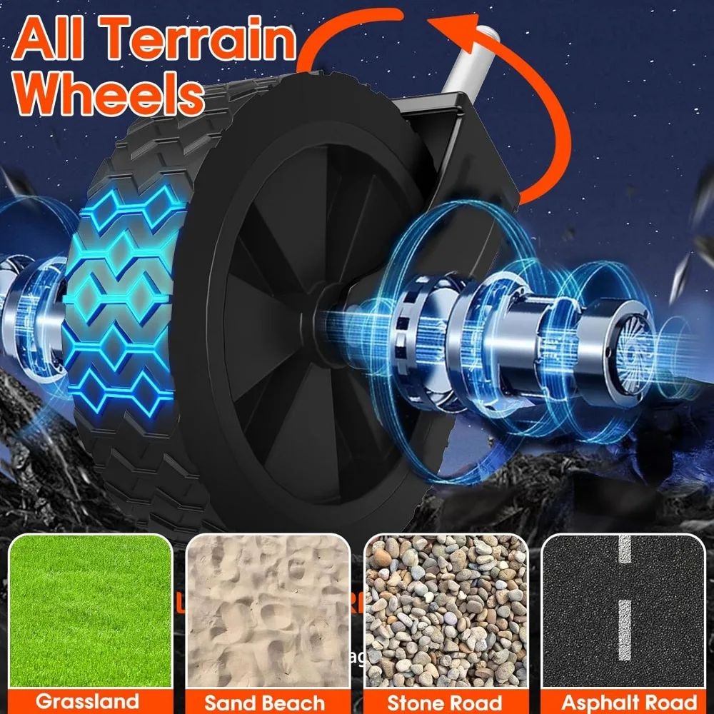 Składany wózek transportowy z kółkami i tylną klapą, wytrzymały, udźwig 163 kg, do użytku na zewnątrz, na kemping i na zakupy.