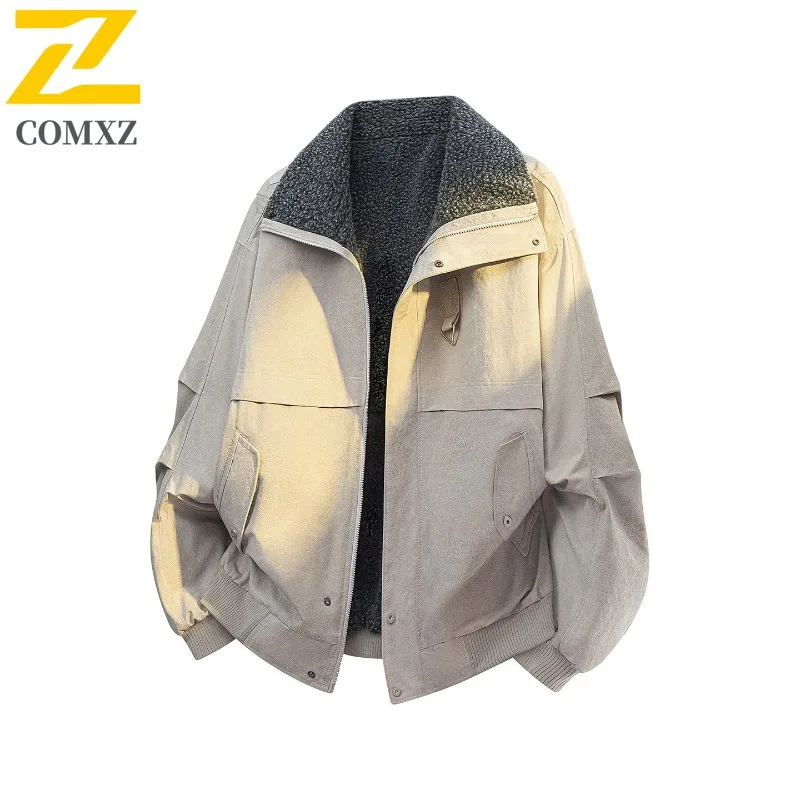 

COMXZ Зимняя утепленная хлопковая куртка с плюшевой подкладкой из ткани в винтажном стиле, уютное сверхпрочное мужское и женское повседневное пальто для холодной погоды