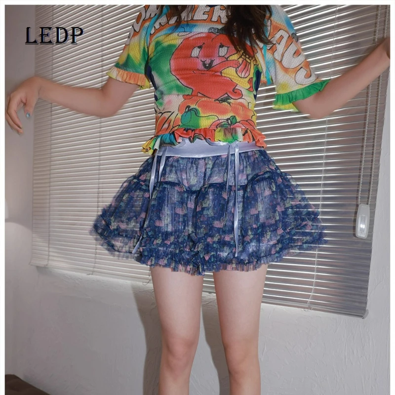 

Original Japanese Design Animal Printing Puffy Women's Gauze Skirt Pants 2025 Autumn New Bow Webbing Sweet Short Skirts Ladies