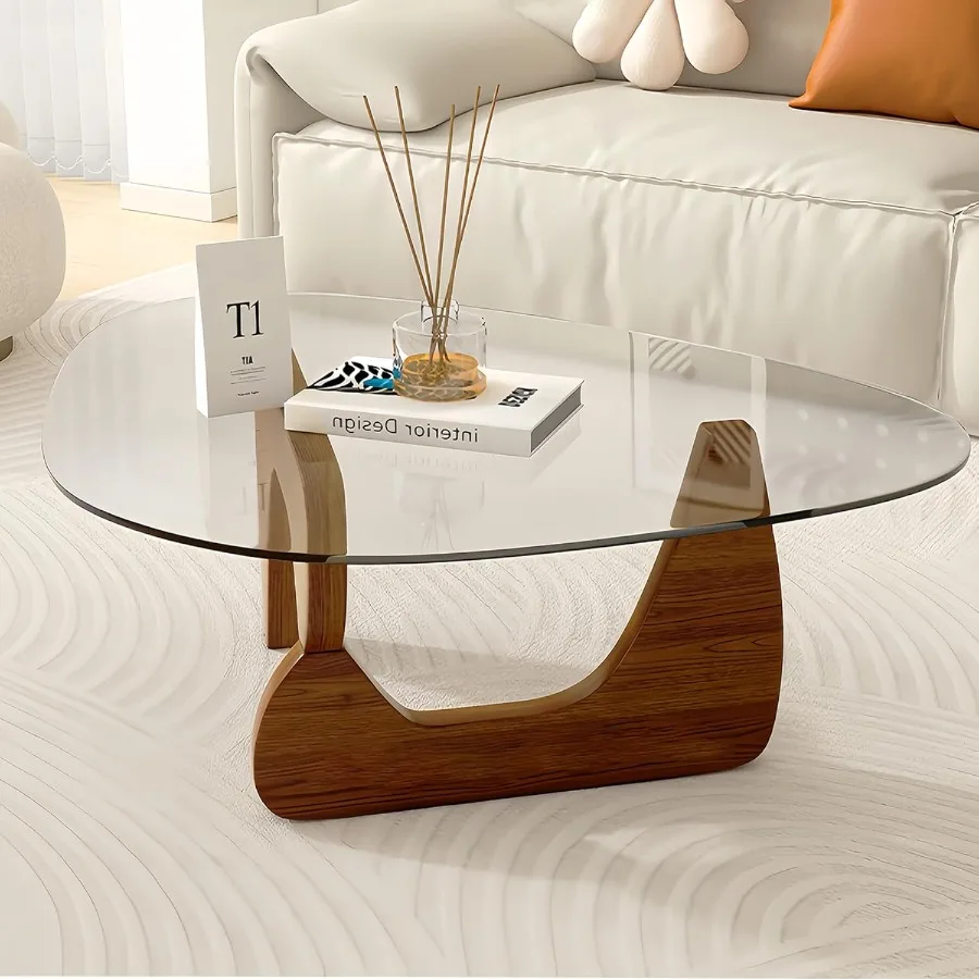 طاولة القهوة الزجاجية الحديثة 32.3D × 25.6W × 15.8HAbstract فريدة من نوعها في منتصف القرن مثلث طاولة مركزية لغرفة المعيشة الحد الأدنى الأوسط