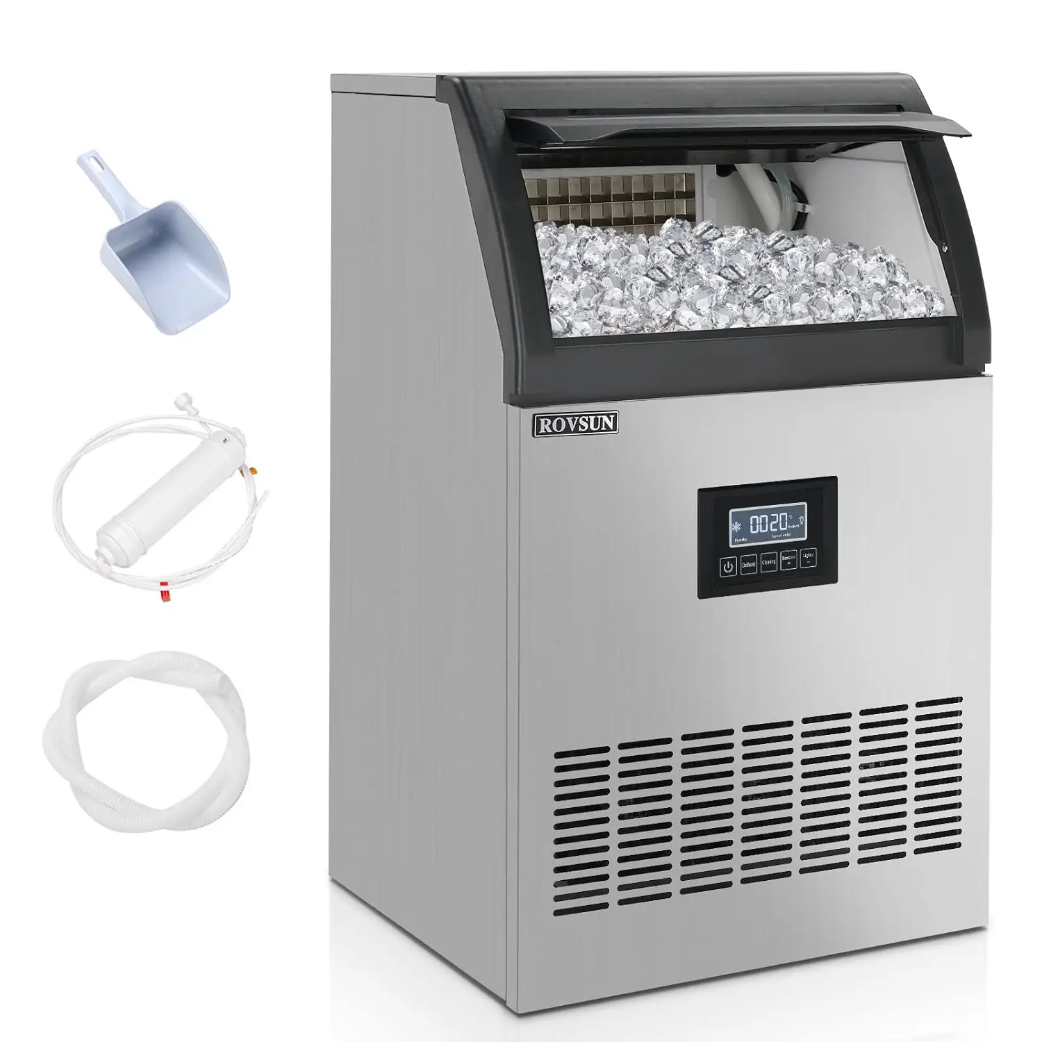 ROVSUN 200LBS/24H Commercial Ice Maker, Freestanding/Under Counter Industrial Ice Machine with Time Reservation