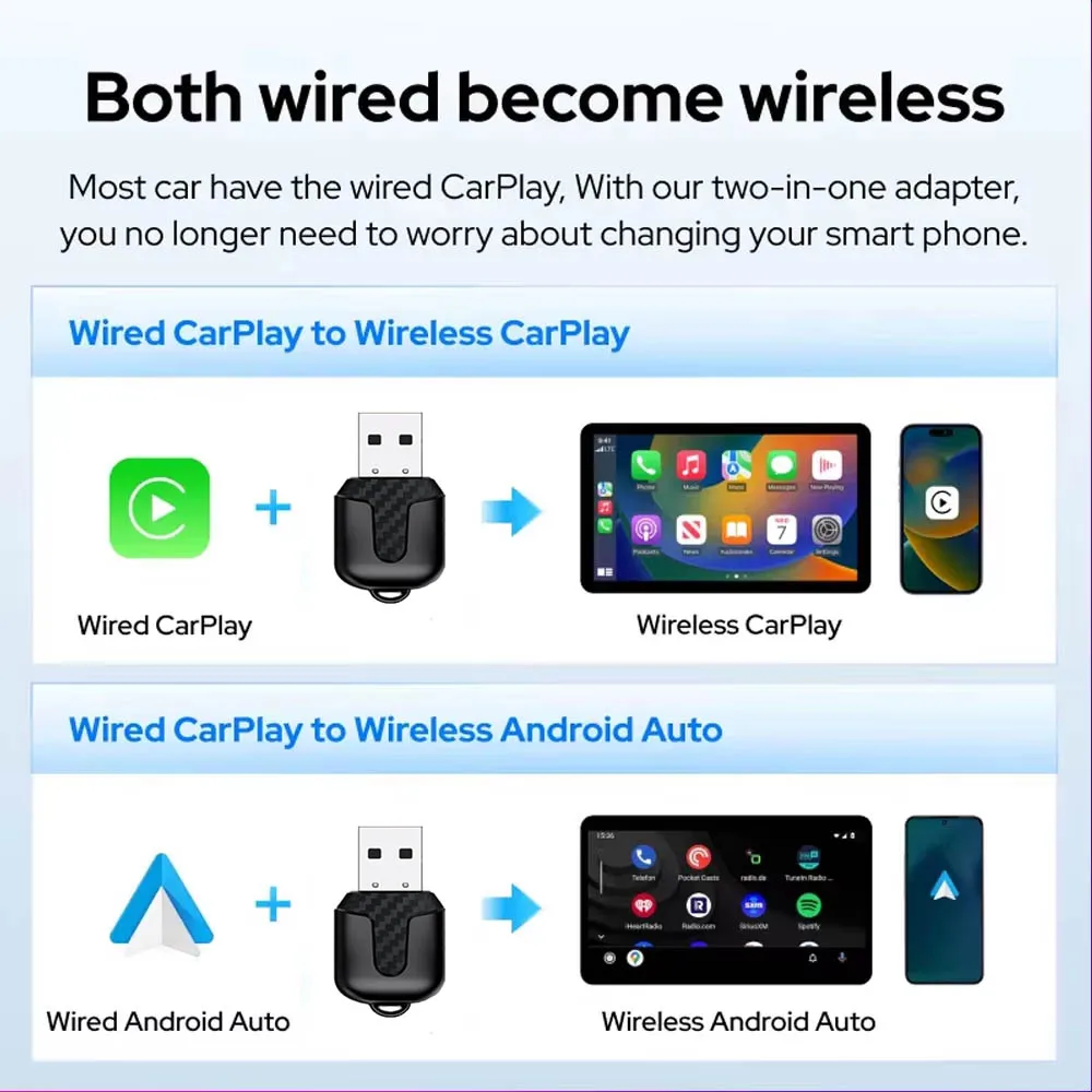 Skilldrive 2026 Ultra Mini 2 in 1 محول CarPlay اللاسلكي Android Auto AI Smart Box نظام ذكي لسيارة CarPlay السلكية