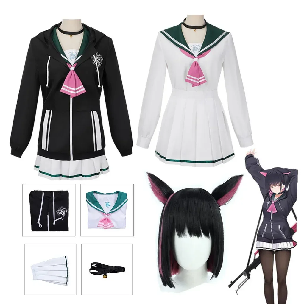 Anime Blue Archive Kyoyama Kazusa Cosplay Costume For Women XS-XXXL Girl Black Hoodie Sailor Suits Skirt Pink Bow-Tie Halloween