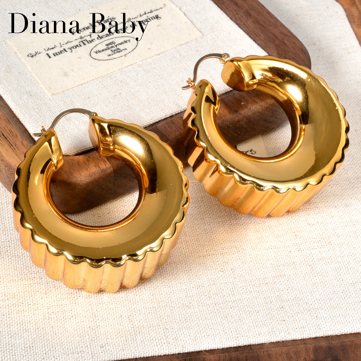 Diana Baby Minimalist Earrings For Women Luxury Earrings Drop Copper U-Grained Vintage Gold Plated Jewelry Party Gifts