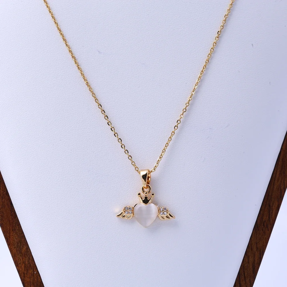 Collana, angelo femminile, corona, nicchia, temperamento semplice, senso del design, accessori per catena di alimentazione con zirconi, acciaio al titanio di fascia alta