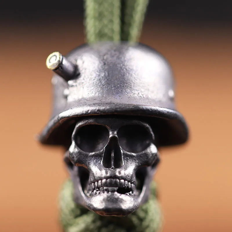 

German Death Skull Soldier Bullet Helmet Brass Knife Beads EDC Outdoor DIY Paracord Keychain Woven Lanyard Pendants Accessories