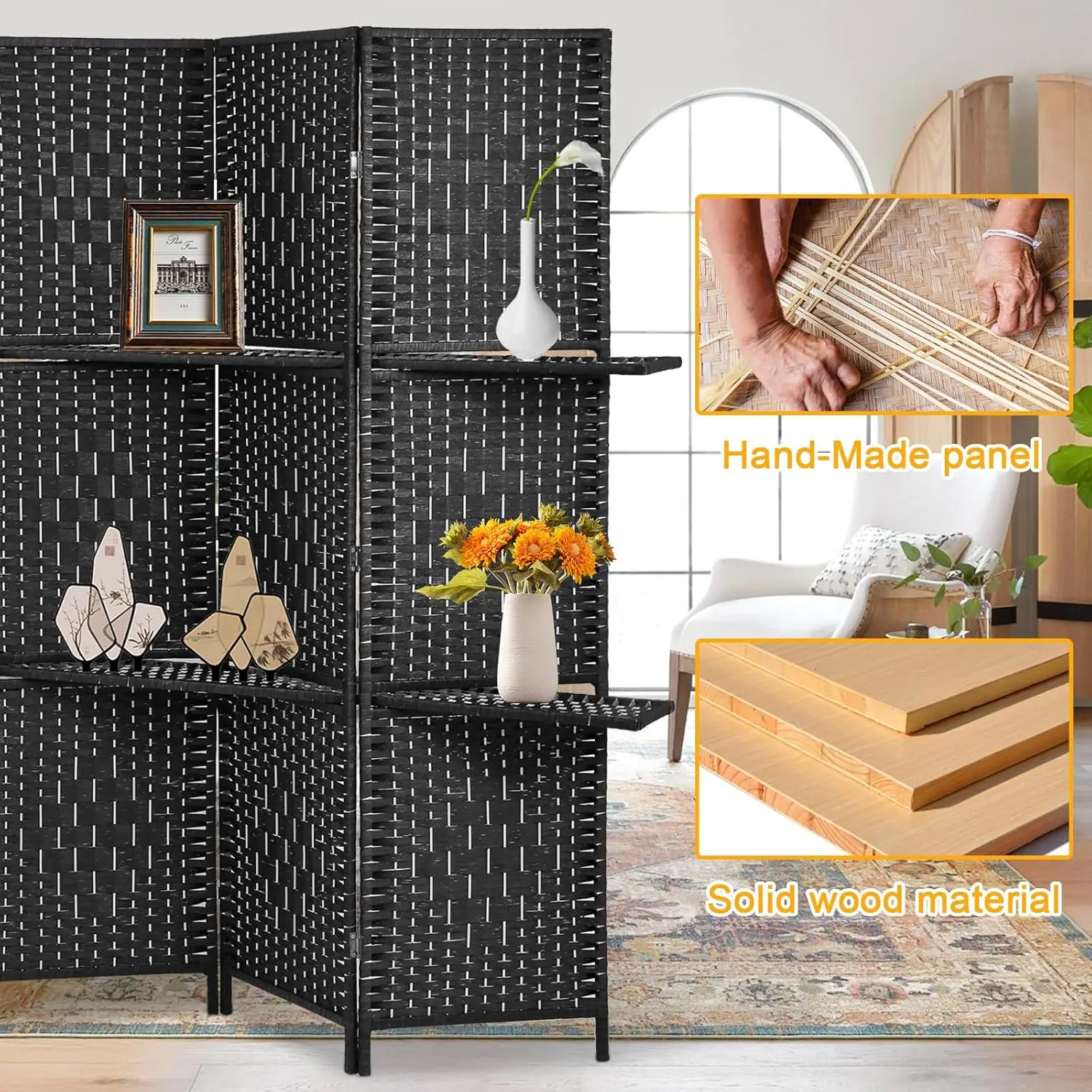 Comfort Corner Room Divider Folding Privacy Wooden Screen 4 Panel Partition Wall Indoor/Outdoor ,for Home Office