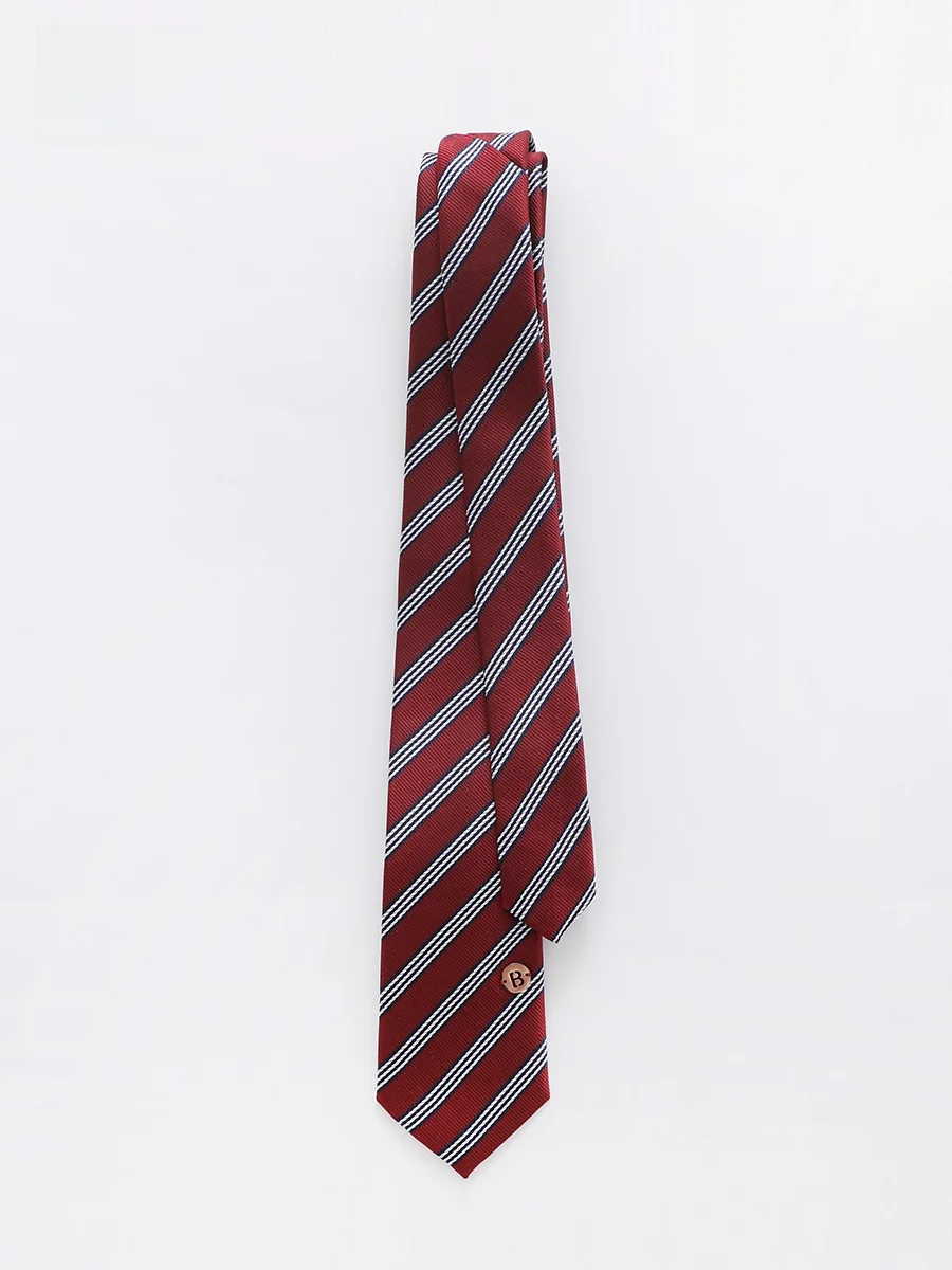 

Bobbybecky Vintage Striped Casual Versatile Wine Red Handmade Tie Fashionable Accessory for All Occasions
