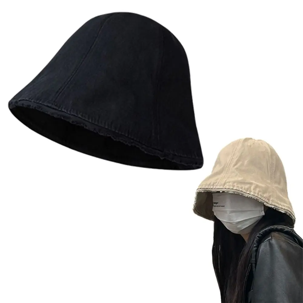 

Retro Solid Color Women's Bucket Hat Large Brim Folding Outdoor Fisherman Hat Breathable Sun Protection Cotton Basin Hat Female